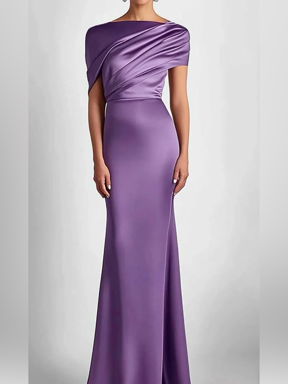 Purple One-Shoulder Satin Evening Dress